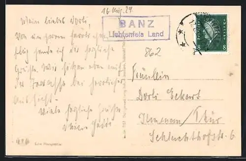 AK Landpoststempel Banz, Lichtenfels Land