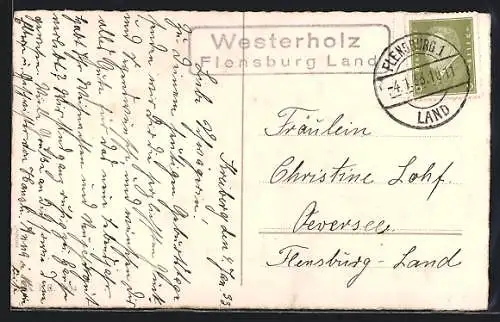 AK Landpoststempel Westerholz, Flensburg Land