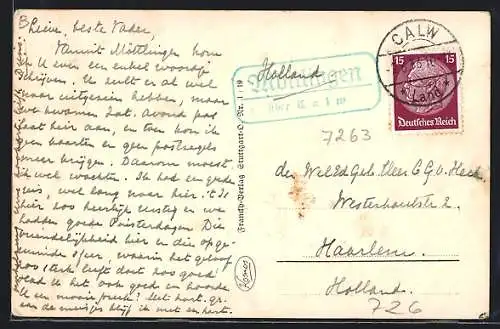 AK Landpoststempel Möttlingen über Calw