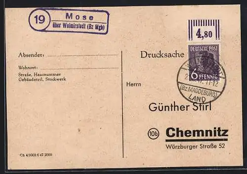 AK Landpoststempel Mose über Wolmirstedt (Bz Mgb)