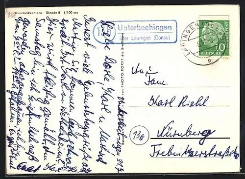 AK Landpoststempel Unterbechingen über Lauingen (Donau)