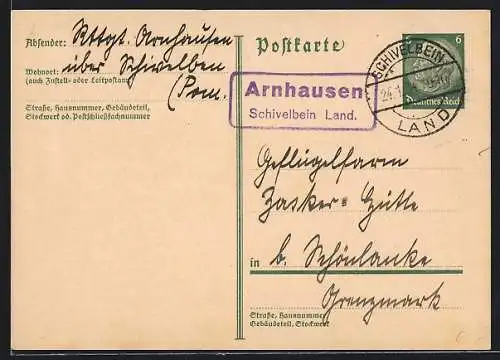 AK Landpoststempel Arnhausen, Schivelbein Land