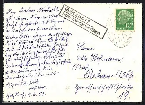 AK Landpoststempel Götzdorf über Landshut (Bay)