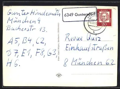 AK Landpoststempel 6349 Guntersdorf