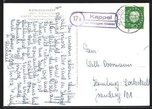 AK Landpoststempel Kappel über Villingen (Schwarzw)