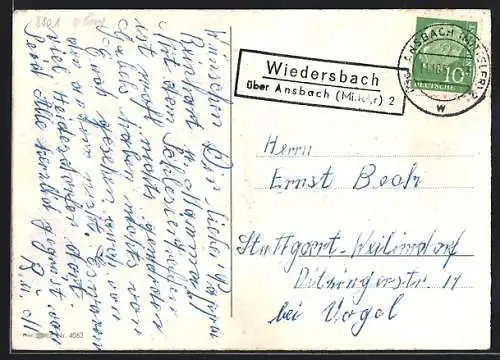 AK Landpoststempel Wiedersbach über Ansbach (Mittelfr.) 2