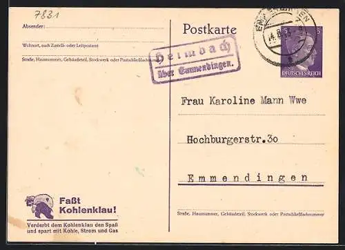 AK Landpoststempel Heimbach über Emmendingen