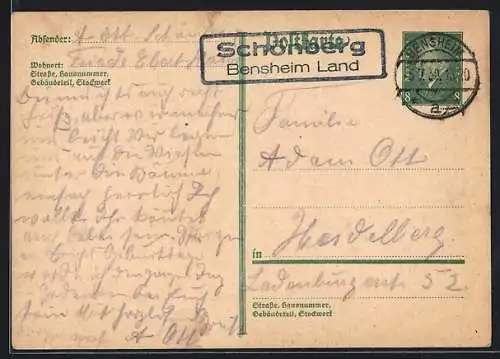 AK Landpoststempel Schönberg, Bensheim Land