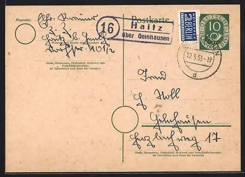 AK Landpoststempel Haitz über Gelnhausen
