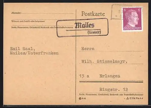 AK Landpoststempel Mailes (Mainfr.)