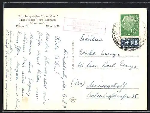 AK Landpoststempel Hundsbach über Forbach (B.)