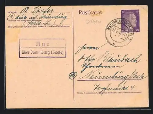 AK Landpoststempel Aue über Naumburg (Saale)