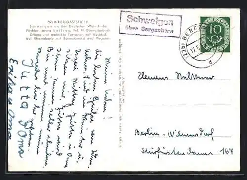 AK Landpoststempel Schweigen über Bergzabern