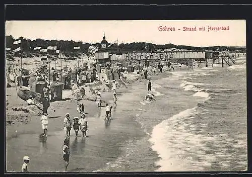 AK Göhren / Rügen, Strand mit Herrenbad