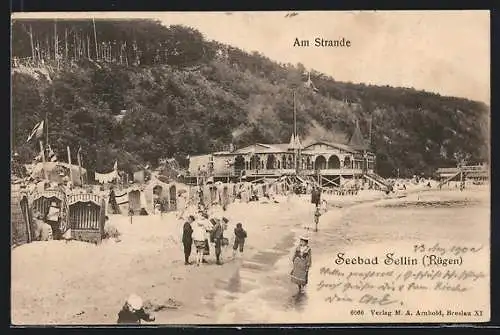 AK Sellin /Rügen, Strandpartie mit Besuchern