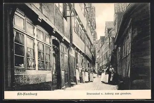 AK Hamburg-Neustadt, Druvenhof v. Anberg aus gesehen, enge Häuser