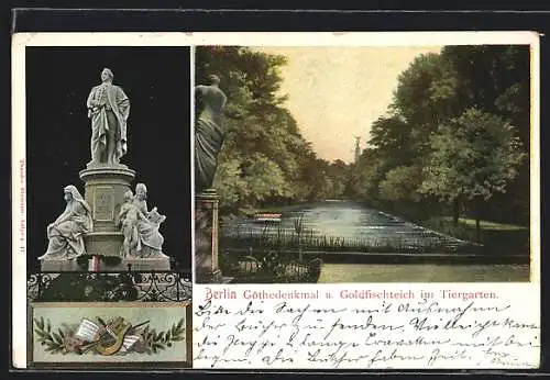 AK Berlin, Göthedenkmal und Goldfischteich im Tiergarten