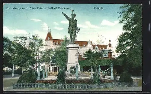 AK Görlitz, Blockhaus und Prinz Friedrich-Karl Denkmal