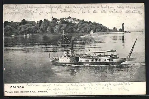 AK Mainau, Bodensee-Raddampfer in voller Fahrt