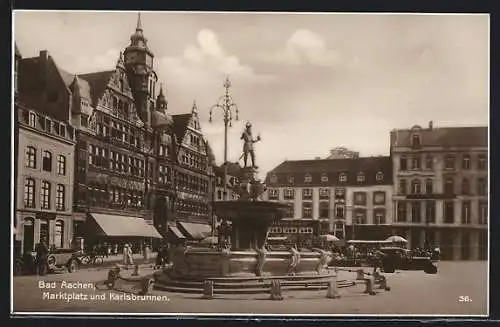 AK Aachen, Marktplatz und Karlsbrunnen