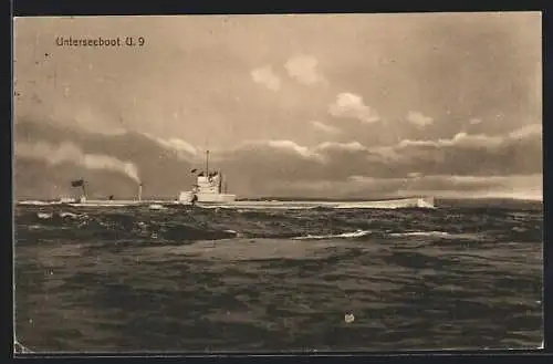 AK Unterseeboot U9 auf hoher See