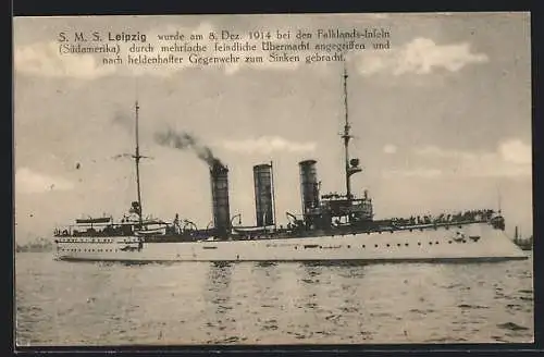 AK Kriegsschiff S.M.S. Leipzig vom Ostasiengeschwader auf See