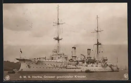 AK Grosser geschützter Kreuzer SMS Hertha des Ostasiengeschwaders