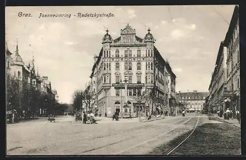 AK Graz, Joanneumring und Radetzkystrasse mit Geschäften