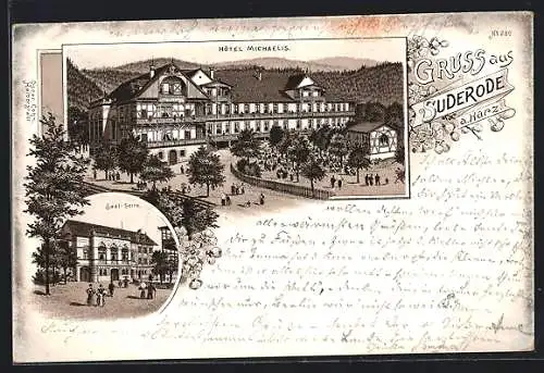 Lithographie Suderode a. Harz, Hotel Michaelis, Saal-Seite