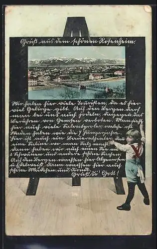 Schultafel-AK Rosenheim / Bayern, Teilansicht