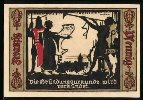 Notgeld Fürstenwalde Spree 1921, 20 Pfennig, Verkündung d. Gründungsurkunde