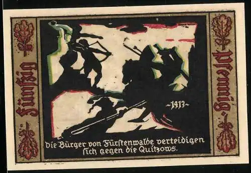 Notgeld Fürstenwalde Spree 1921, 50 Pfennig, Brüger v. Fürstenwalde bekämpfen die Quitzows