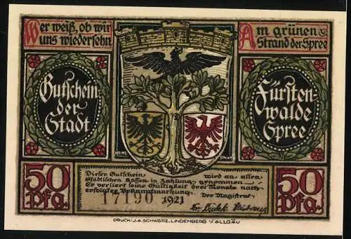 Notgeld Fürstenwalde Spree 1921, 50 Pfennig, Plünderungszug der Quitzows durch Fürstenwalde