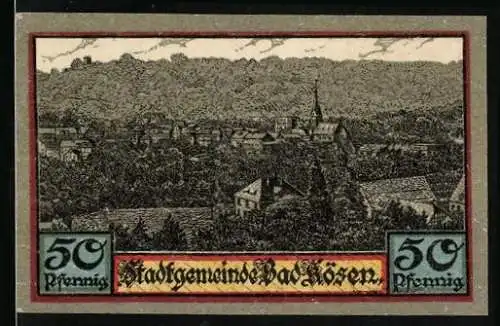 Notgeld Bad Kösen 1921, 50 Pfennig, Ortsansicht mit Kirche