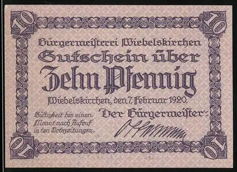 Notgeld Wiebelskirchen 1920, 10 Pfennig, Ansicht Bergwerk mit Krahn