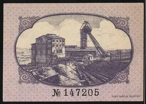 Notgeld Wiebelskirchen 1920, 10 Pfennig, Ansicht Bergwerk mit Krahn