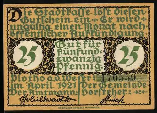 Notgeld Vlotho a. d. Weser 1921, 25 Pfennig, Musiker mit Laute am Fluss