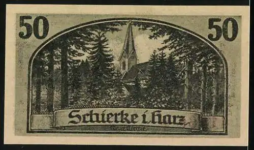 Notgeld Schierke i. Harz 1921, 50 Pfennig, Goethes Faust, Ansicht neue Kirche