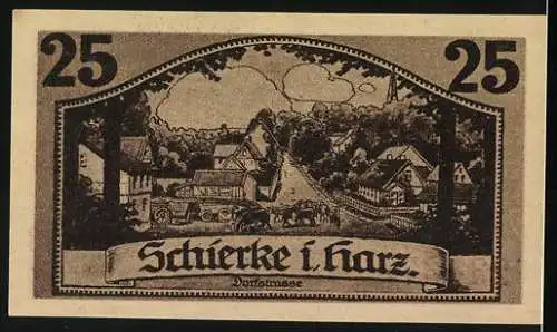 Notgeld Schierke i. Harz 1921, 25 Pfennig, Goethes Faust, Ansicht Dorfstrasse