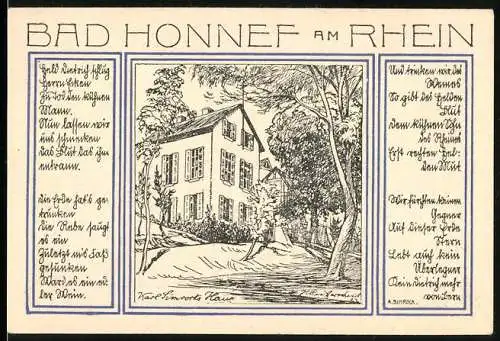 Notgeld Bad Honnef a. Rhein 1921, 99 Pfennig, Stadtwappen u. Gedicht