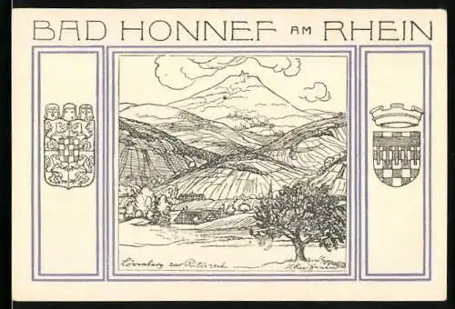 Notgeld Bad Honnef a. Rhein 1921, 99 Pfennig, Stadtwappen, Löwenburg zur Ritterzeit