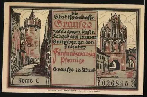 Notgeld Gransee, 25 Pfennig, Stadtansichten, Jäger mit Horn