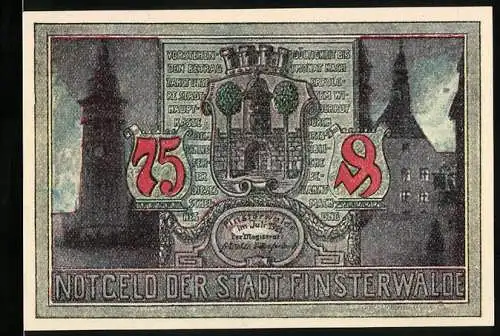 Notgeld Finsterwalde 1921, 75 Pfennig, Stadtwappen, Sänger v. Finsterwalde