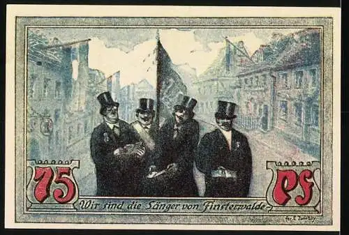 Notgeld Finsterwalde 1921, 75 Pfennig, Stadtwappen, Sänger v. Finsterwalde