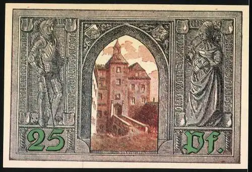 Notgeld Finsterwalde 1921, 25 Pfennig, Stadtwappen, Ortsansicht