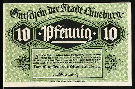 Notgeld Lüneburg, 10 Pfennig, Der alte Krahn, Ortsansicht