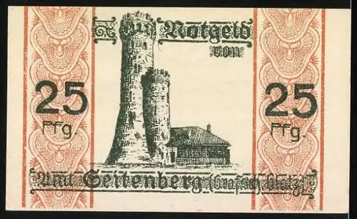 Notgeld Seitenberg /Glatz 1920, 25 Pfennig, Türme
