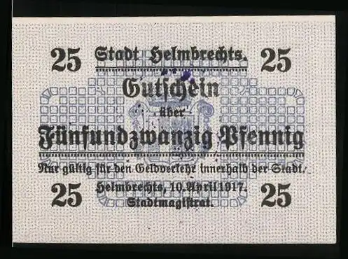 Notgeld Helmbrechts 1917, 25 Pfennig, Wappen u. Stempel