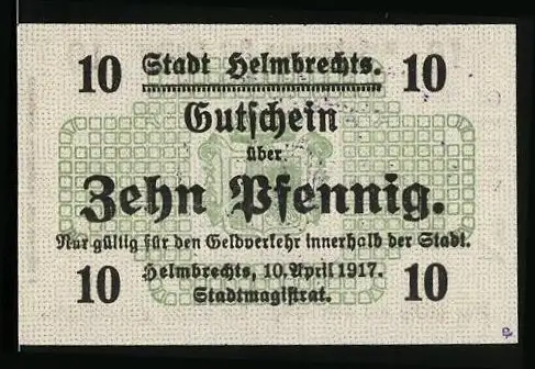 Notgeld Helmbrechts 1917, 10 Pfennig, Wappen u. Stempel