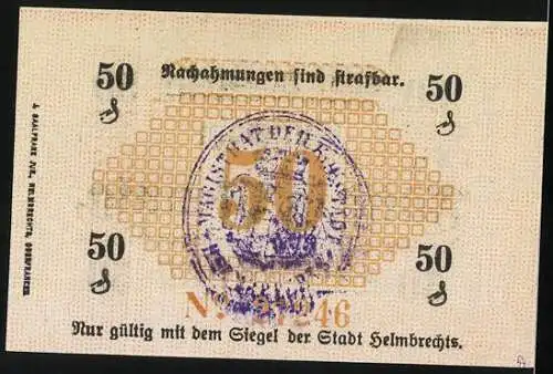 Notgeld Helmbrechts 1917, 50 Pfennig, Wappen u. Stempel
